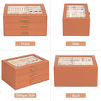 AKOZLIN Jewelry Box with Clear Lid Functional Leather Jewelry Storage Organizer Case 3 Drawers for Women Girls Necklace Ring 