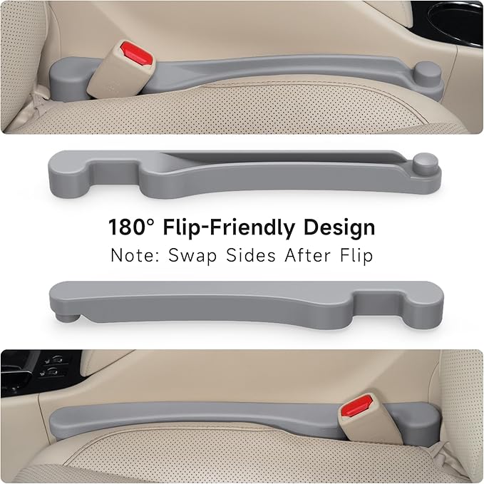 Car Seat Gap Filler Set of 2, 3IN1 Seat Side Gap Filler Plug with Storage Slot & Hook Function, Soft Foam Universal Fit Car SUV Truck Fill Gap Between Seats Console Organizer（Standard L Gray）