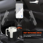 Newlest 2 in 1 Phone Mount for Car Cup Holder with Adjustable Base, Holders for Car Cupholder, No Shaking 360° Flexible Neck 