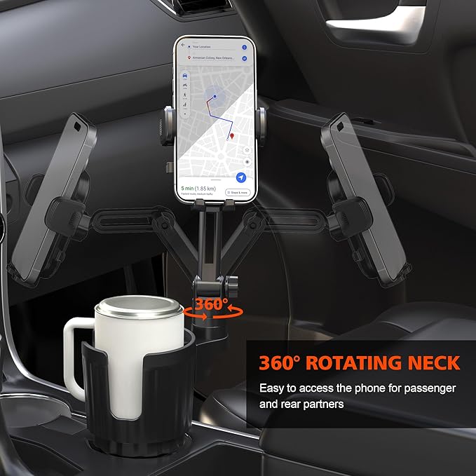 Newlest 2 in 1 Phone Mount for Car Cup Holder with Adjustable Base, Holders for Car Cupholder, No Shaking 360° Flexible Neck 