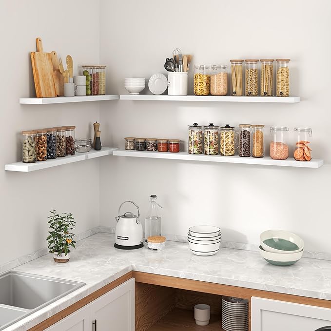 Heimlove 48 Inch Floating Shelves for Wall,Extra Long Wood Shelves Mounted Storage Hanging Shelf Invisible Bracket for Bedroo