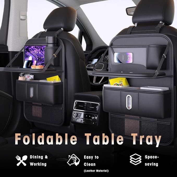 Leather Car Backseat Organizer with Tablet Holder, Kick Mats Back Seat Protector with Touch Screen Phone Holder, Car Seat Organizer Travel Accessories (1)