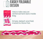 Extra Large Utility Tote Bag, Oversized Collapsible Reusable Wire Frame Rectangular Canvas Basket With Two Exterior Pockets For Beach, Pool, Laundry, Car Trunk, Storage - Chevron Pink