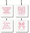 Pink Christian Car Air Freshener 4 Pcs, Girly Pink Bow Floral Religious Hanging Air Freshener for Cars Closet Drawer Books, C