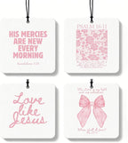Pink Christian Car Air Freshener 4 Pcs, Girly Pink Bow Floral Religious Hanging Air Freshener for Cars Closet Drawer Books, C
