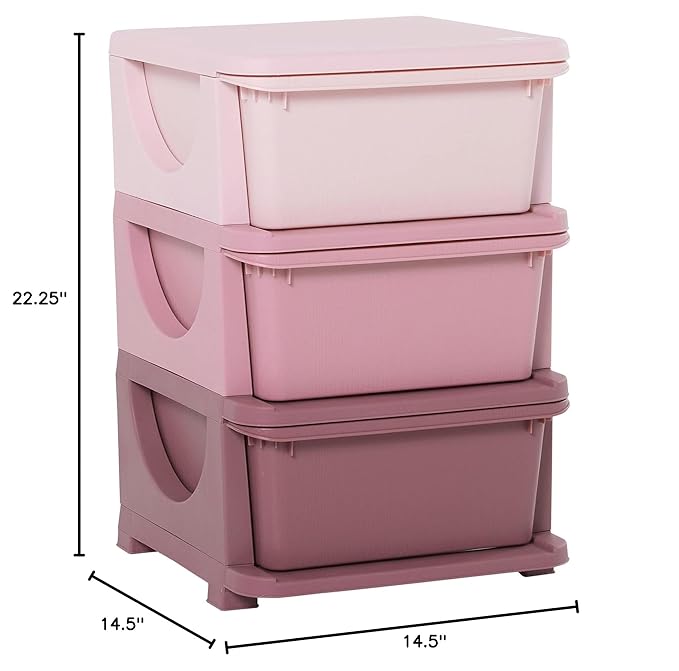 Qaba 3 Tier Kids Storage Unit, 3 Drawer Chest Toy Organizer Plastic Bins for Kids Bedroom Nursery Kindergarten Living Room fo