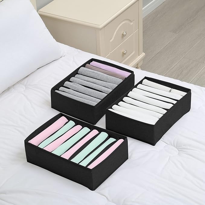 Qozary 4 Pack Drawer Organizers for Clothing, 8 Grids Foldable Closet Organizers and Storage Bins for Bedroom, Dresser Organi