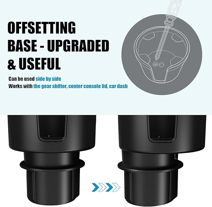 Upgraded Car Cup Holder Expander Adapter with Offset Adjustable Base, Compatible with Yeti 14/24/36/46oz Ramblers, Hydro Flas