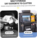 Car Backseat Organizer, Leather Car Storage Organizer with Foldable Table Tray, Tablet Holder, Seat Back Protectors Kick Mats Travel Accessories Back Seat Storage
