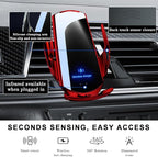 Wireless Car Charger, 15W Fast Charging Air Vent Mount Auto-Clamping Phone Holder, Automotive Electric Induction Charger 360° Rotating Magnetic Vent Mount Bracket for Smartphones (Red)
