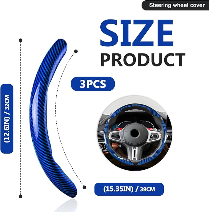 3pcs Universal Carbon Fiber Steering Wheel Cover - Anti-Slip & Segmented Design, Universal 99% Durable Steering Wheel Protect