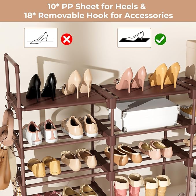 ROJASOP Large Shoe Rack Organizer for Entryway Closet 64-68 Pairs 9-Tier Heavy Duty Tall Garage Shoe Rack Shoe Shelf Shoes St