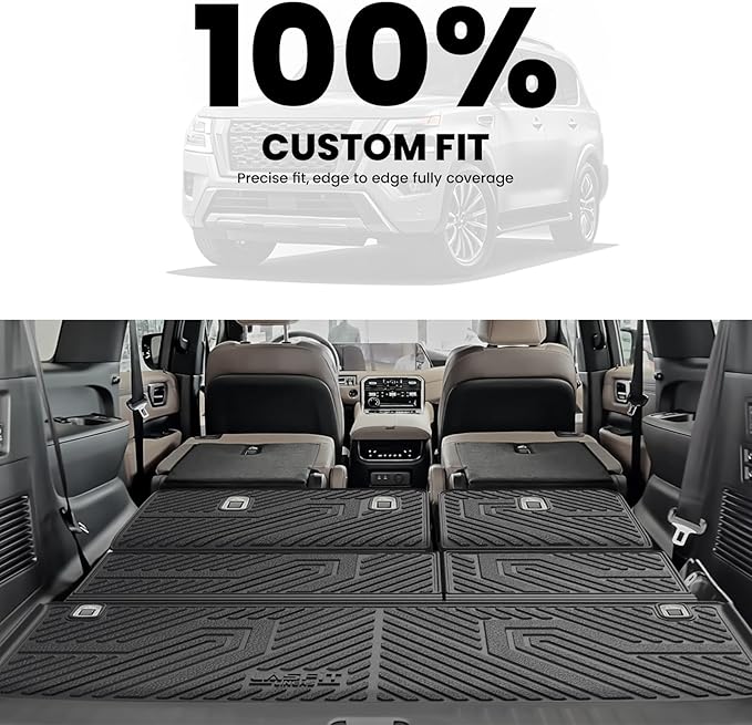 LASFIT Cargo Mat & Backrest Mats for Nissan Armada/Infiniti QX80 2025-2026 7/8 Seats, All Weather TPE Custom Fit Easy Clean Durable No-Curling Trunk Mat for Armada & QX80 2025-2026, Black
