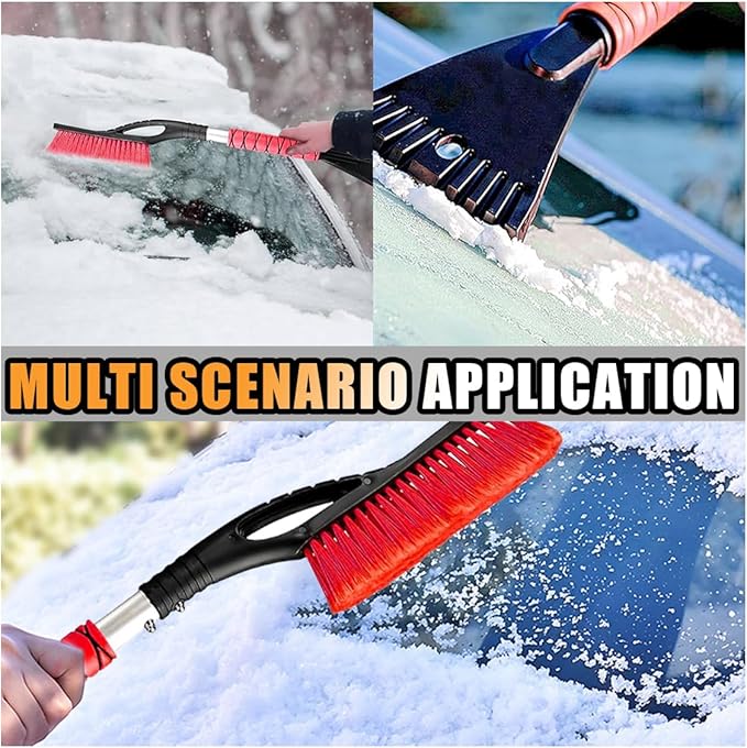 27" Snow Brush and Ice Scrapers for Car Windshield and Window, Detachable Winter Snow Remover Ice Shovel Tool with Ergonomic Foam Grip & No Scratch Bristles, Car Accessories for Truck SUV (Red)