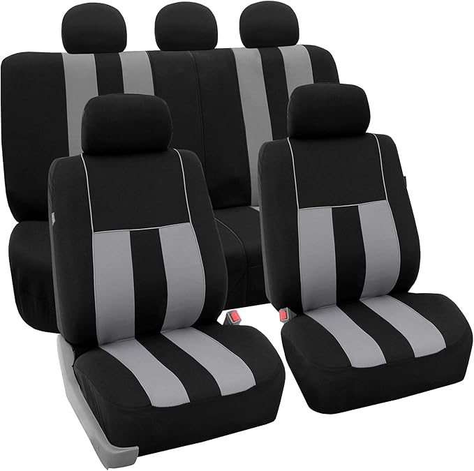 FH Group Car Seat Cover Full Set Striking Striped Gray Car Seat Covers with Front Seat Covers and Rear Split Bench Car Seat C