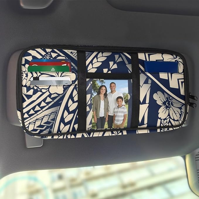 Floral Zippered Car Sun Visor Organizer with Picture Holder and Multi-Pocket Visor Storage Organizer for Truck with Adjustable Straps Easy Installation Universal Fit for Most Cars SUV