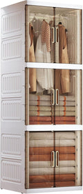 SunSettler Collapsible Plastic Wardrobe with Wheels, Large Foldable Clothes Storage Cabinet, Wardrobe Closet Organizers and S