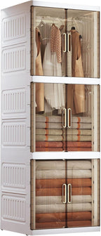 SunSettler Collapsible Plastic Wardrobe with Wheels, Large Foldable Clothes Storage Cabinet, Wardrobe Closet Organizers and S