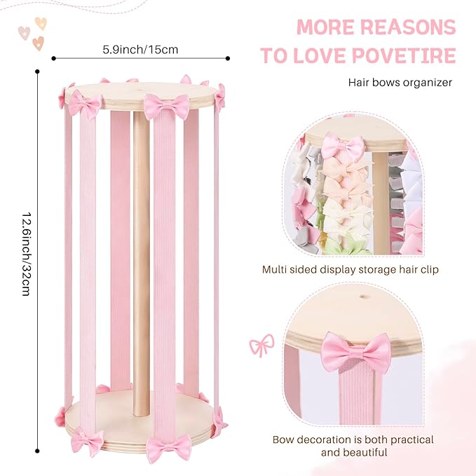 POVETIRE Bow Holder for Girls Hair Bows,Pink Hair Bow Organizer, Hair Clips Stand Hair Accessories Rack Display Decors Baby N