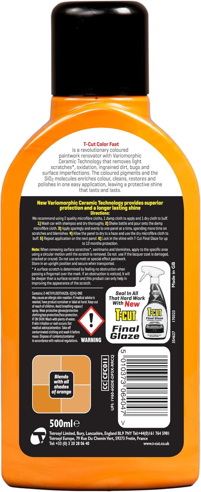 T-Cut Orange Scratch Remover Color Fast Paintwork Restorer Car Polish, 13 Colors Available, 17 Fl Oz