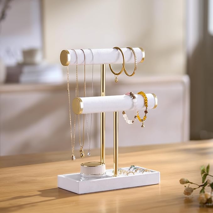 bussdis 2 Tier Bracelet Holder Display - Detachable T Bar White Velvet Bracelet Holder, Jewelry Holder Organizer for Bracelet
