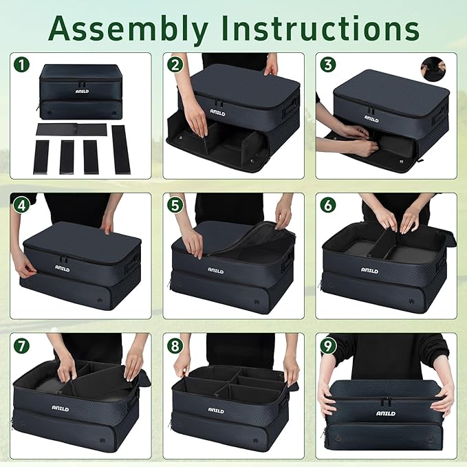 ANILD Golf Trunk Organizer, 2 Layer Golf Storage Case with Separate Ventilated Compartment for 2 Pair Shoes, for Balls, Tees,