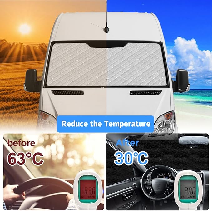 Mercedes Sprinter Sun Shade 2006-2019 | 3-Piece Van Window Covers with Thermal Insulation & UV Protection | Car Window Shades (Front Windshield & Side Covers)