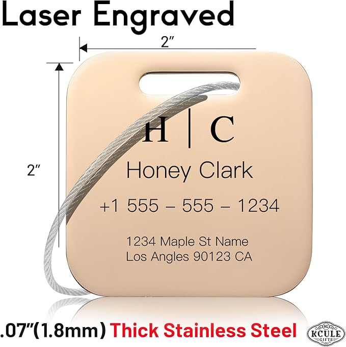 Stainless Luggage Tags for Suitcases 4 Pack: Metal Personalized Luggage Tags for Backpacks & Bags with Customizable Texts (Ro