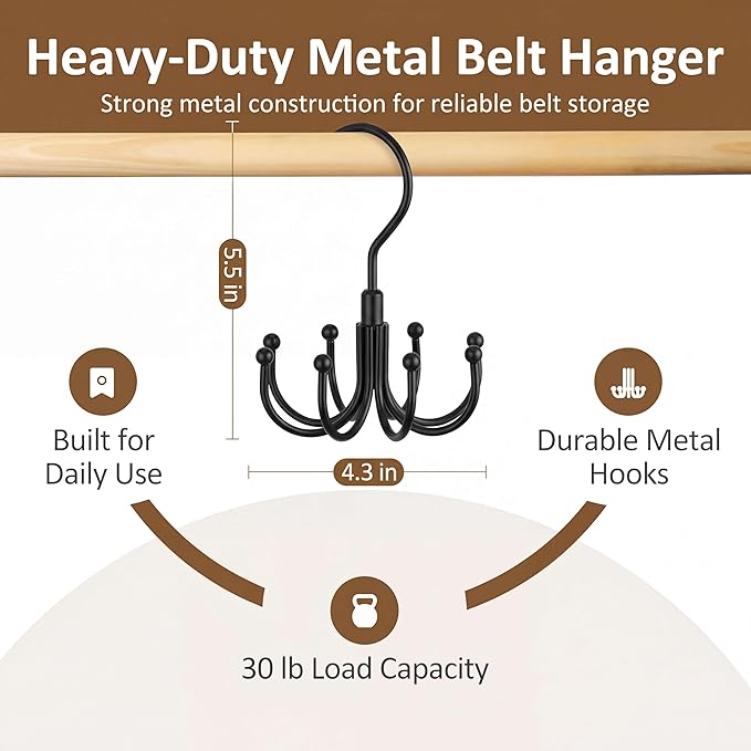 ZEDODIER 2 Pack Belt Organizer for Closet, Heavy-Duty Rotating Belt Hanger Rack Holds up to 48 Belts, Hanging Space Saving Me
