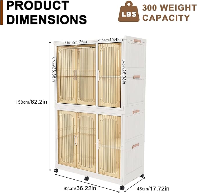 Portable Wardrobe Closet Storage Organizer, Foldable Armoire Wardrobe Closet with 2 Hanging Rods, 6 Magnetic Doors-6 Cubes an