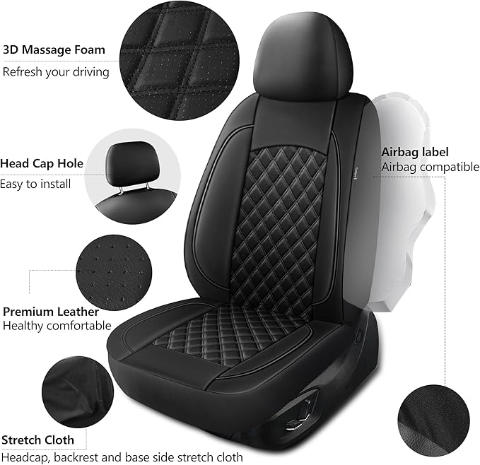 Leather Car Seat Covers, Breathable and Waterproof Napa Leather Automotive Seat Cover, Universal Interior for Cars, Sedans, S