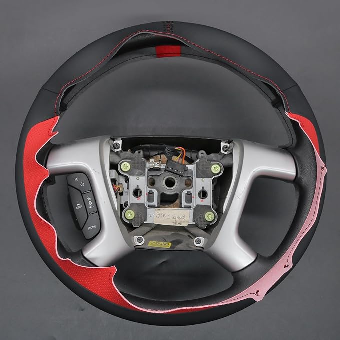 MEWANT Hand Stitch Steering Wheel Cover for Chevy Silverado 1500 Avalanche Suburban Black Red Faux Leather Steering Wrap