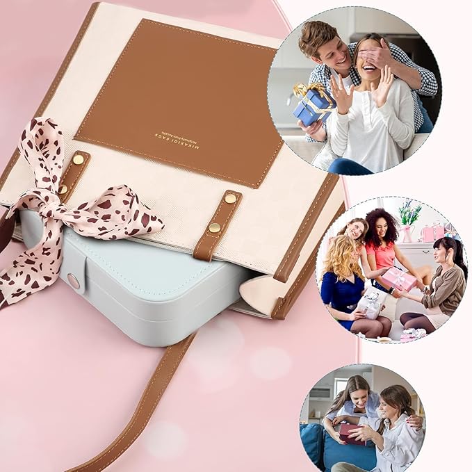 Travel Jewelry Box, PU leather Small Jewelry Organizer For Female Girls, double layer portable mini travel case for storing e