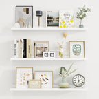 Axeman 30 Inch Floating Shelves | White Picture Ledge Shelf Set of 3 | Rustic Wood Wall Shelves with Lip | 30" White Picture 