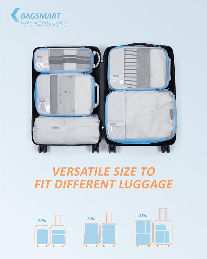 BAGSMART 6 Set /4 Set/2 Set Compression Packing Cubes for Travel, Lightweight Luggage Organizer Bags, Durable Space Saver Bag