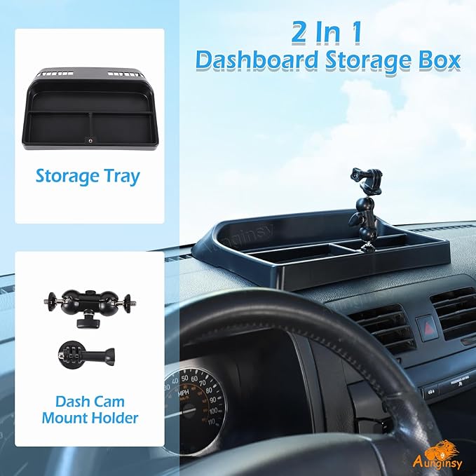 Aunginsy Center Console Dashboard Storage Organizer Tray with Dash Cam Mount Holder Compatible with Hummer H3 2005-2009, Car Cameras Bracket for Go pro/Action Camera Video Record Accessories