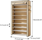 Laiensia 9-Tier Shoe Rack ，Space Saving Shoe Storage Organizer Non-Woven Cover Shoe Shelf Holds 36-45 Pairs for Bedroom, Hall