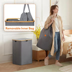 Lifewit 150L Laundry Basket with Lid, Clothes Hampers for Laundry with Bamboo Handles and 2 Removable Bags, Large Foldable La
