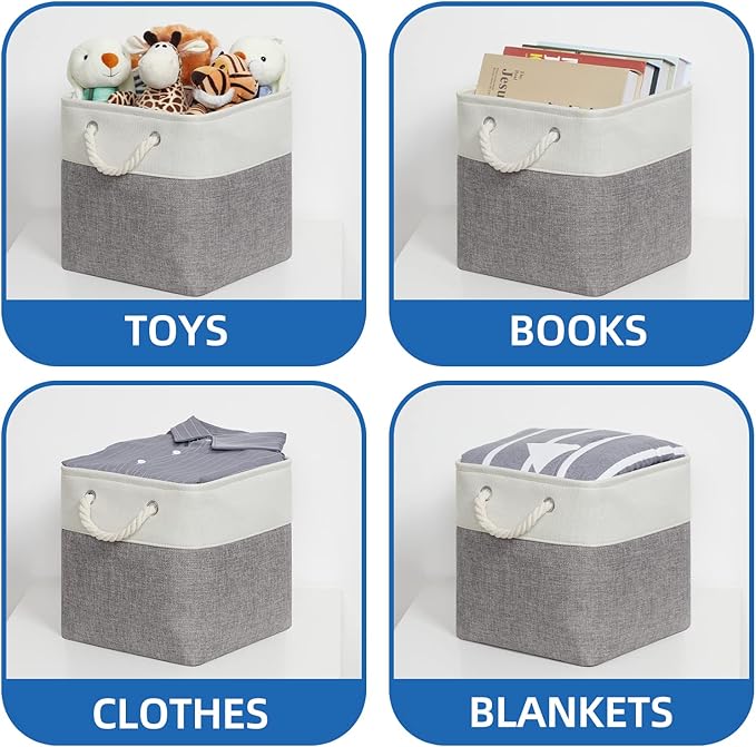Temary Fabric Storage Baskets for Organizing, Grey Basket for Shelves, Collapsible Baskets with Handles for Shelves, Home, Cl