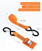 Upgraded 1'' x 8' Tie Down Straps, Cargo Roof Rack Strap Cam Buckle with Hooks, Heavy Duty Secure Strap, Orange - Pack of 4