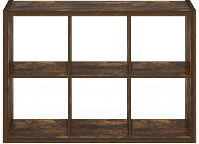 Furinno Cubicle Book Shelf, 6-Cube Bookshelf, Extra Thick Frame Horizontally & Vertically Reversible Bookcase with Open Back,