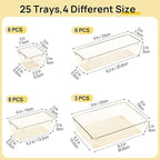 Vtopmart 25 PCS Clear Plastic Drawer Organizers Set, 4-Size Versatile Bathroom and Vanity Drawer Organizer Trays, Storage Bin
