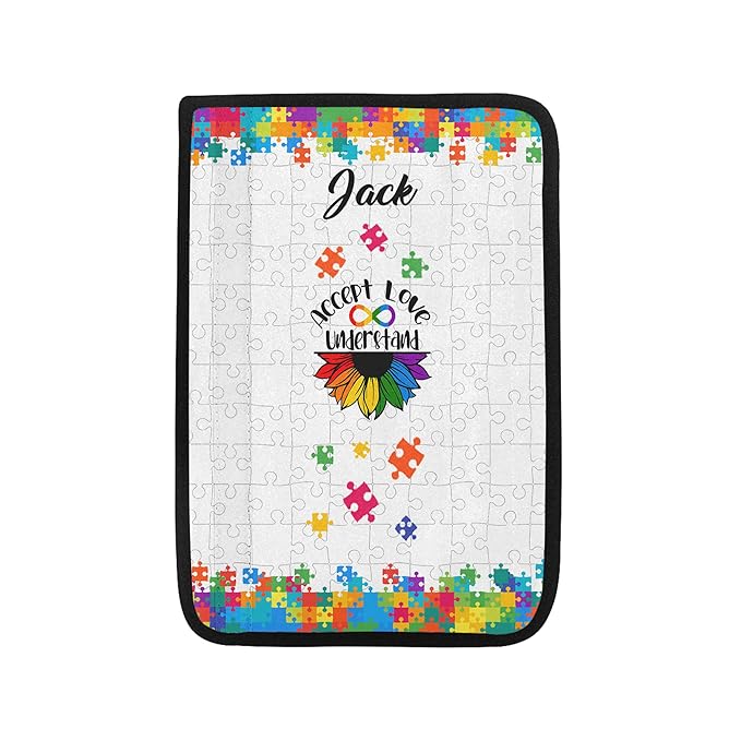Accpet Love Understand Autism Awareness Seat Belt Cover for Kid Family Special Need Autistic Medical Alert Car Cushion Cover Support Autism Gift Personalized Name 32