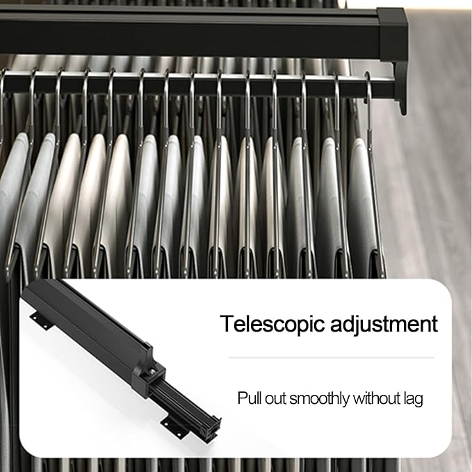 Pull-out clothes rail, Extendable Pull Out Closet Rod, Wardrobe Hanger with Sliding Rail, Wardrobe pull out clothes hanger, B