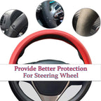 Evankin Red Leather Steering Wheel Cover, Comfortable and Soft Solid Color Universal Steering Wheel Cover 15 inch, Suitable f