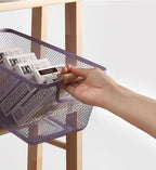 AJIODA Metal Mesh Steel Basket, Medium Wire Storage Organizer Basket Multi-function Hanging Kitchen Basket with Wood Handle f