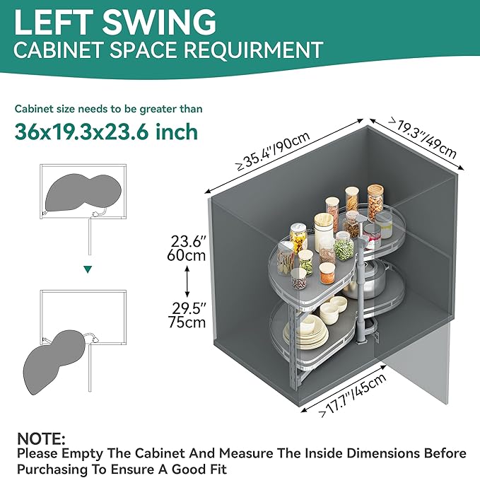 YITAHOME Blind Corner Cabinet Pull Out Organizer, Left Swing Soft-Close Swing-Out Cabinet Organizer with Adjustable Height, 2