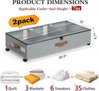 Yecaye Under Bed Storage with Wheels, 2 Pack Under Bed Storage Containers with Adjustable Dividers & Clear Window, Rolling Un