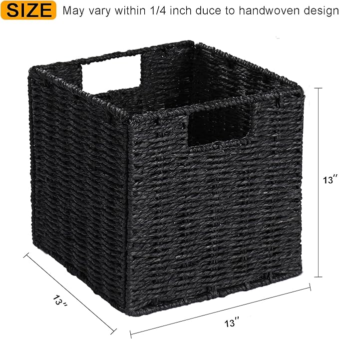 Vagusicc Storage Basket, Set of 2 Hand-Woven Storage Baskets for Organizing with Handles, Foldable Cube Storage Baskets Bins 