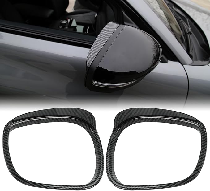 ROCCS Compatible with 2021-2023 Mustang Mach-E Car Rear View Mirror Rain Visor Guard Frame Auto Car Rear Side Mirror Cover Caps Rain Eyebrow Frame Waterproof Eyebrow Frame Accessories(Bright Carbon)